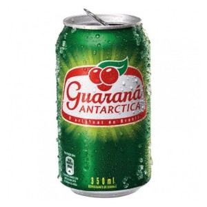 A green soda can with a red and white logo